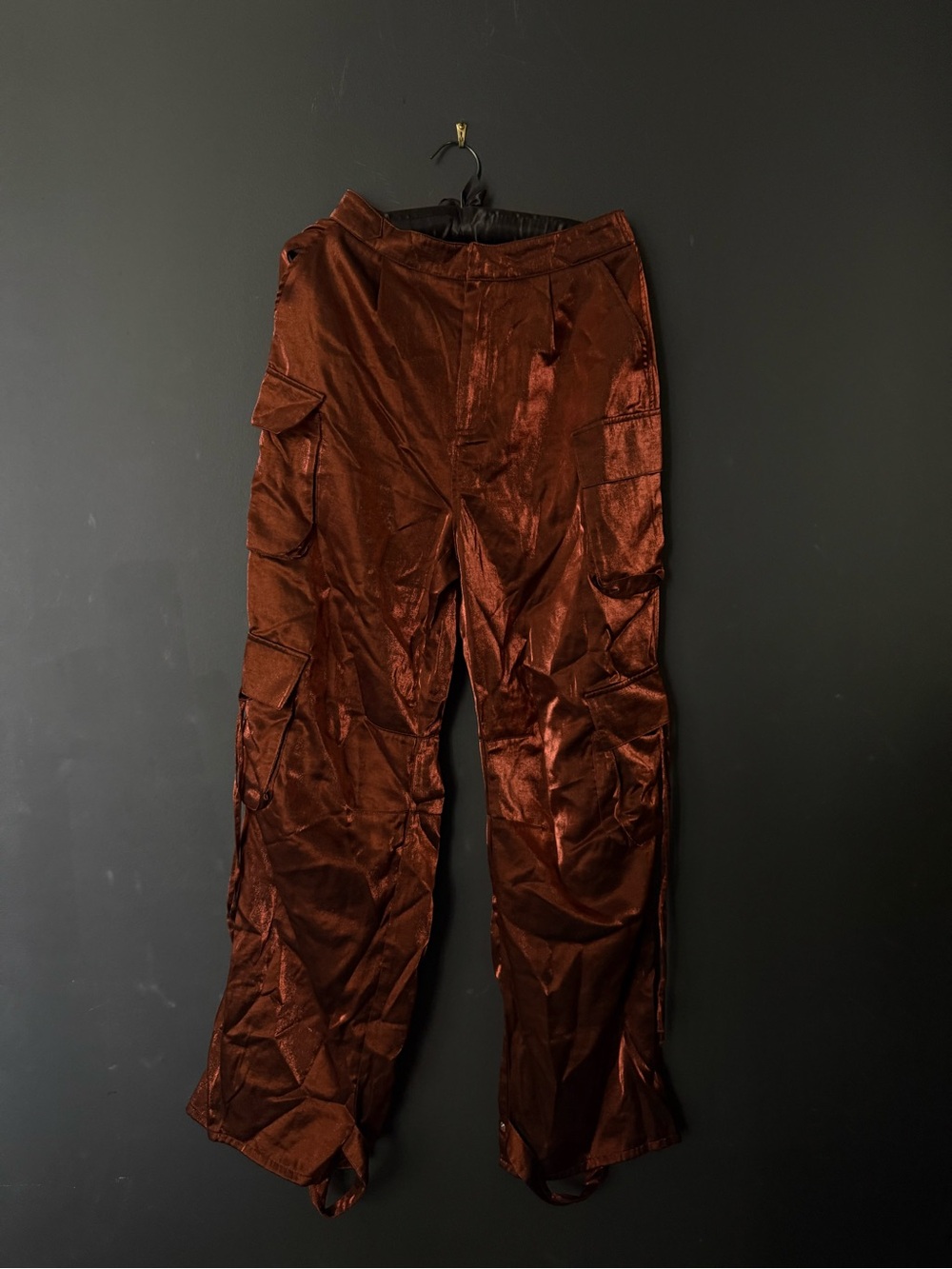 Bershka Metallic Rust Brown Cargo Joggers